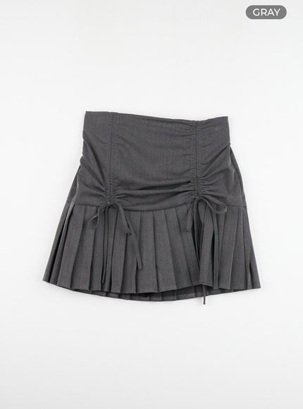 shirred-pleated-mini-skirt-cl422 / Gray