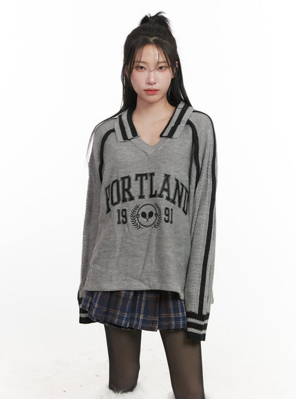 portland-embroidered-collared-sweater-cj516 / Gray