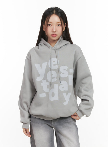 graphic-lettering-hooded-sweatshirt-cd416 / Gray