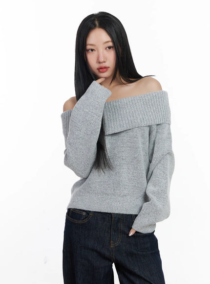 off-shoulder-knit-long-sleeve-top-cf503 / Gray