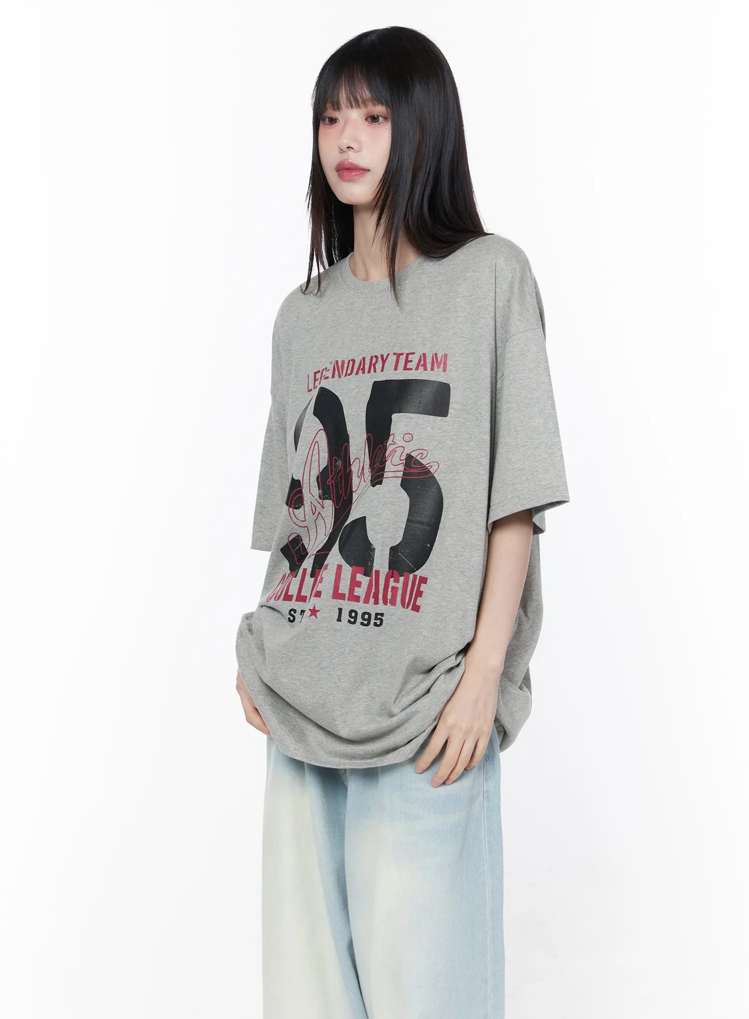 Oversized Graphic Tee CU519 in Gray, size M/L