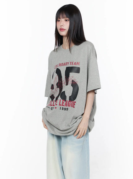 Oversized Graphic Tee CU519 in Gray, size M/L