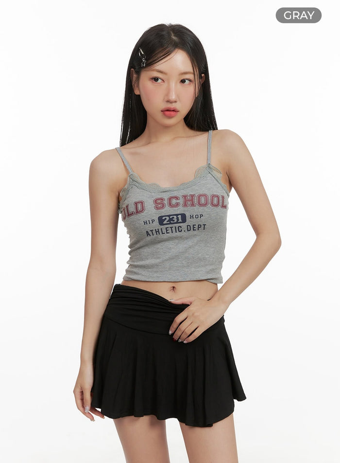 lace-graphic-crop-tank-top-cy420 / Gray