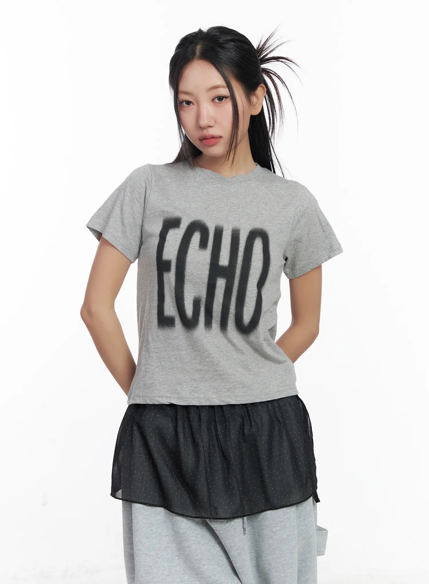 echo-lettering-crop-tee-cj530 / Gray