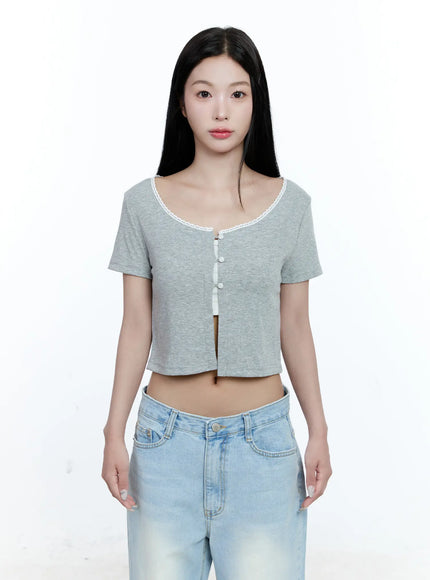 cropped-button-up-short-sleeve-cardigan-cg512 / Gray