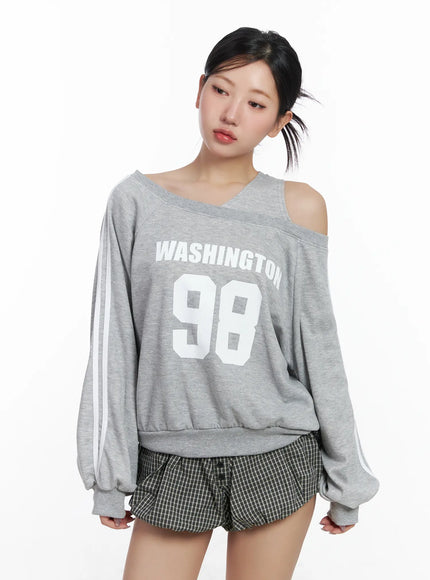 off-shoulder-graphic-sweatshirt-cf503 / Gray