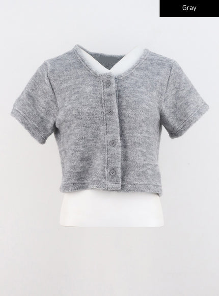 short-sleeve-crop-cardigan-cn324 / Gray