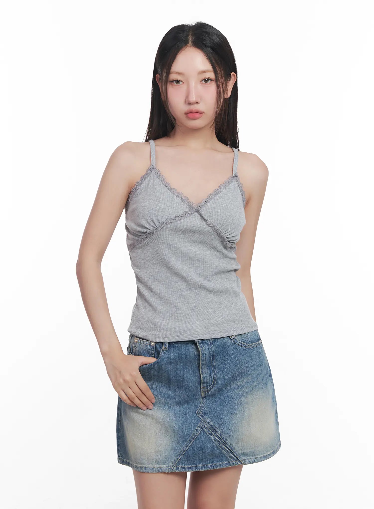 lace-trim-sweetheart-cami-cu516 / Gray