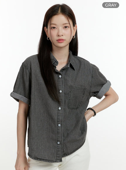 denim-buttoned-collar-shirt-ol423 / Gray