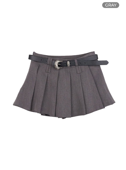 pleated-belt-mini-skirt-oo401 / Gray