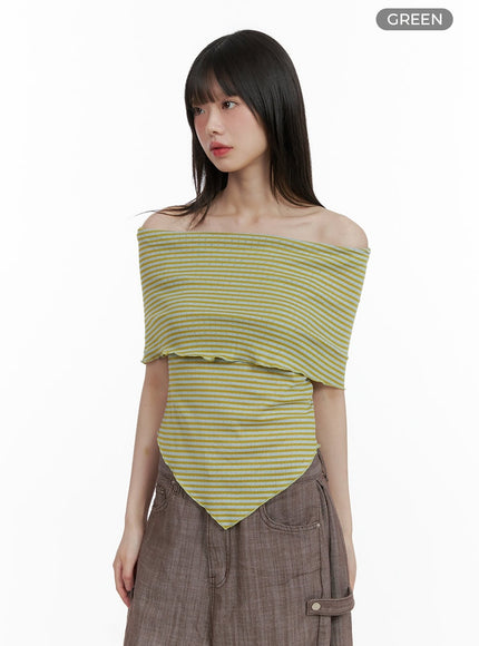 stripe-off-shoulder-tee-cy428 / Green