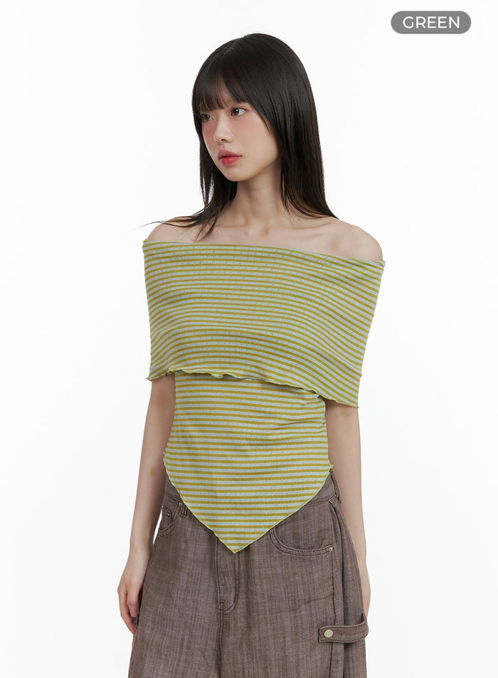 stripe-off-shoulder-tee-cy428 / Green
