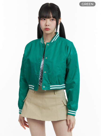 solid-button-bomber-jacket-om426 / Green