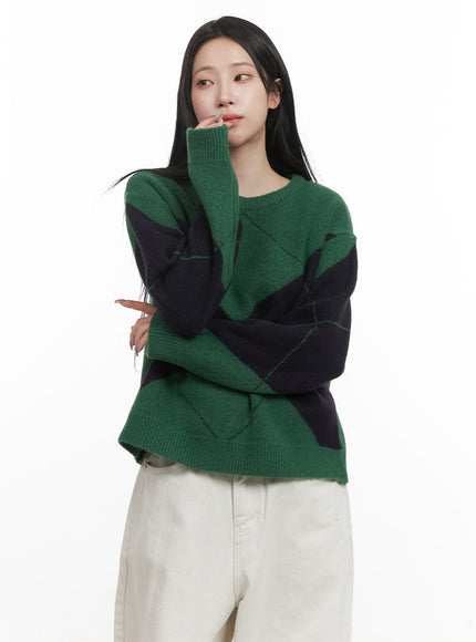 argyle-cozy-knit-sweater-cj516 / Green