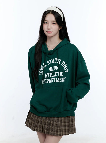 university-print-oversized-hoodie-cg514 / Green