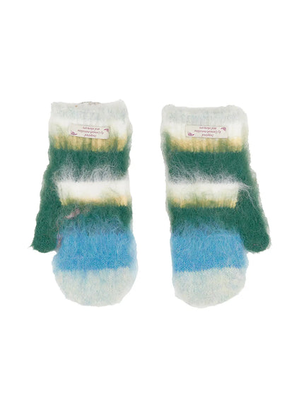 mixed-wool-striped-mittens-cn521 / Green