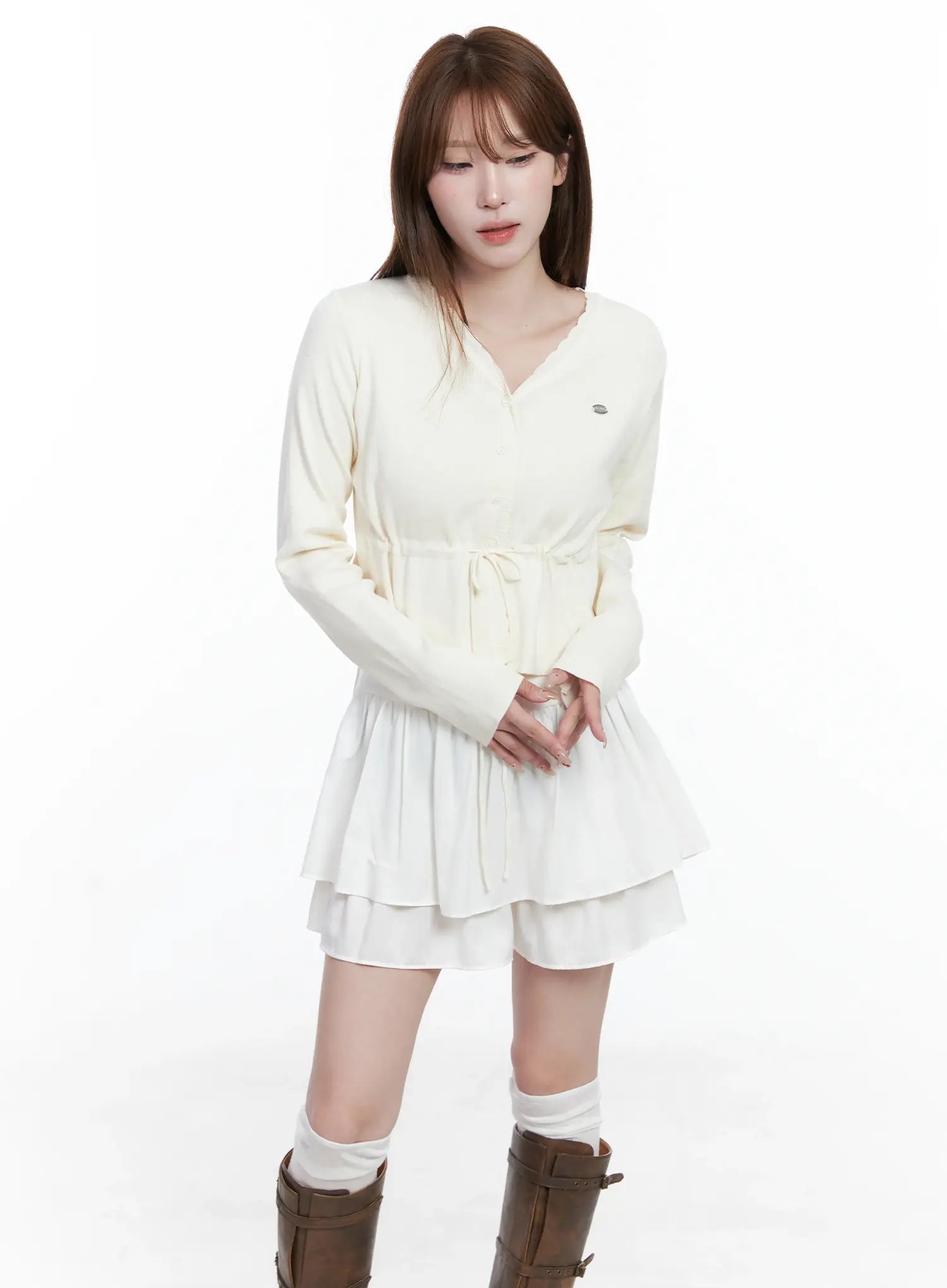 v-neck-lace-strap-cardigan-cs501 / Light beige