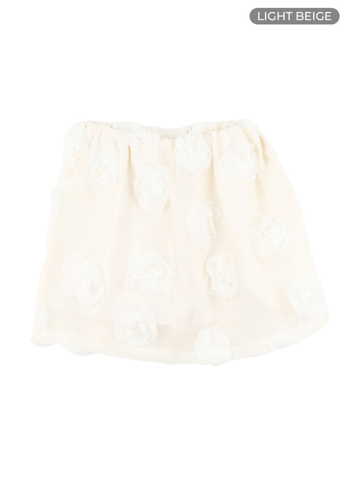 layered-floral-mini-skirt-om428 / Light beige
