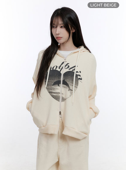 comfy-hooded-graphic-hoodie-co418 / Light beige