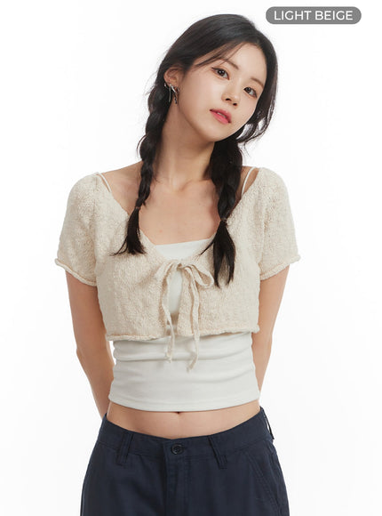 bowknot-short-sleeve-cardigan-om406 / Light beige