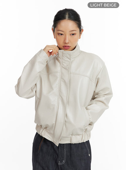 faux-leather-biker-jacket-cf416 / Light beige