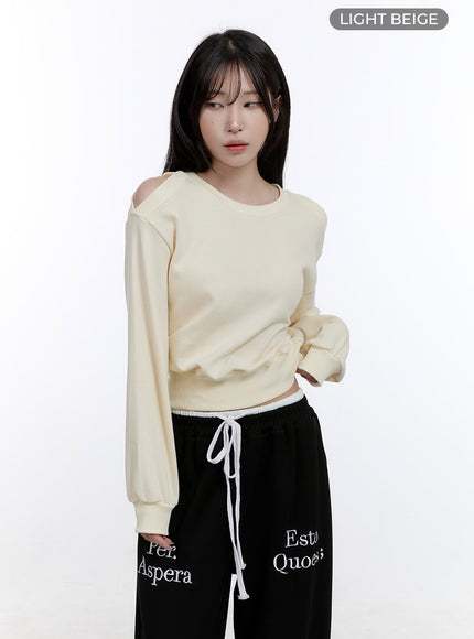 round-neck-cutout-sweatshirt-co418 / Light beige