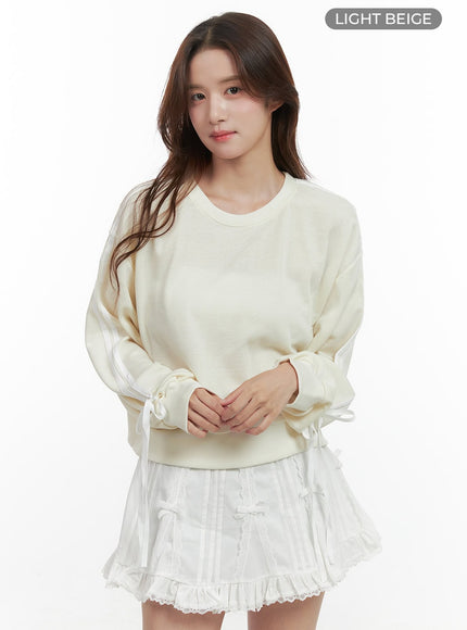 ribbon-lined-cotton-sweatshirt-oo421 / Light beige