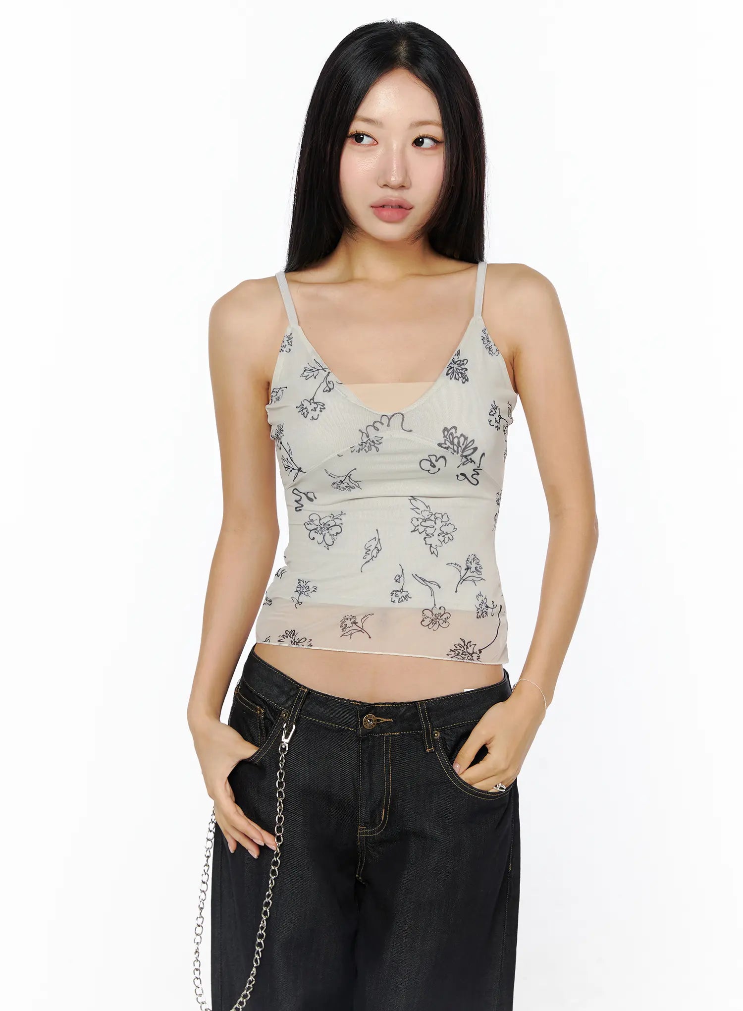 sheer-floral-pattern-tank-cu512 / Light beige