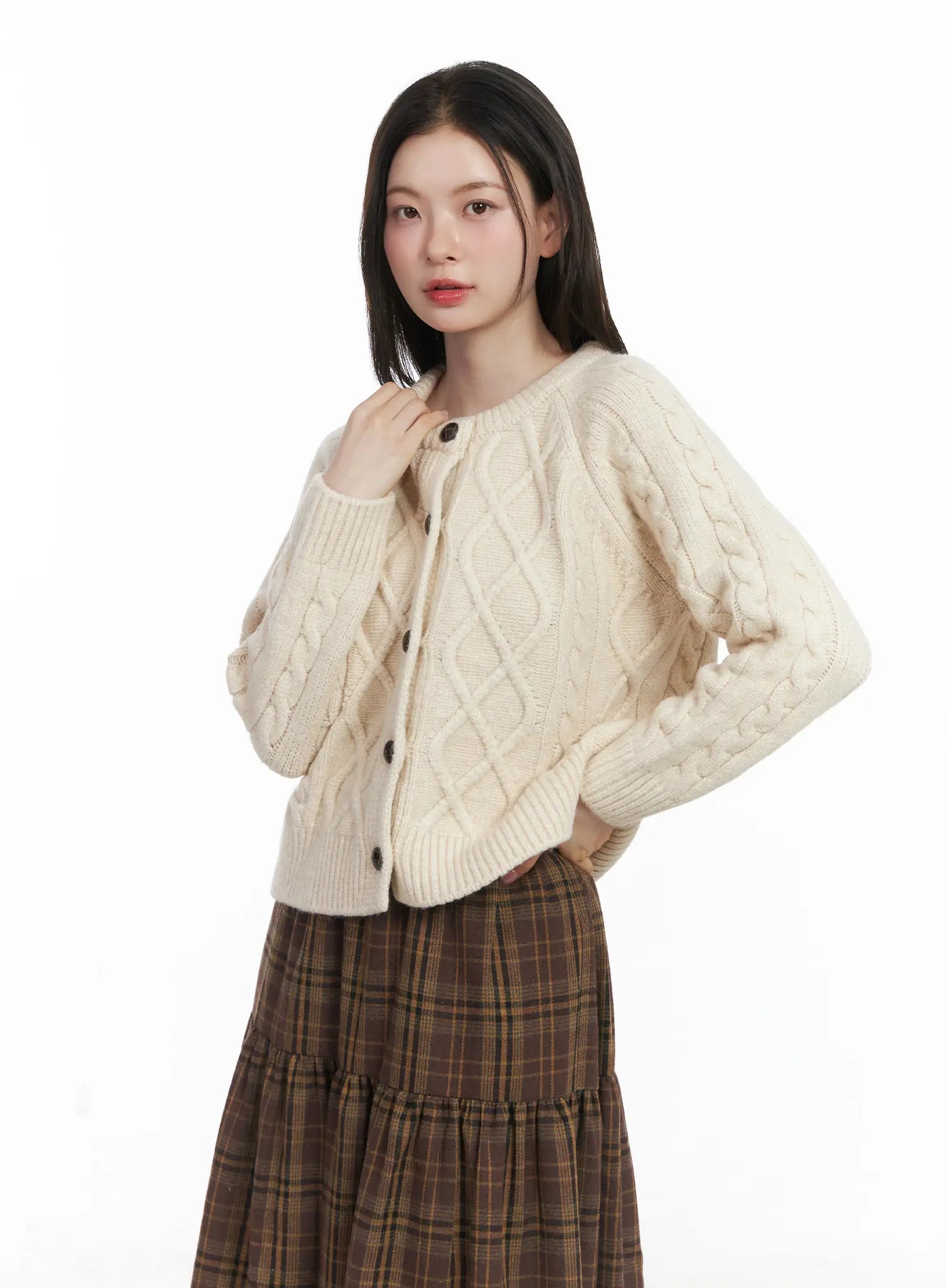 oversized-chunky-cable-knit-cardigan-cj506 / Light beige