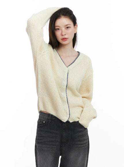 two-tone-wool-knit-cardigan-cj506 / Light beige