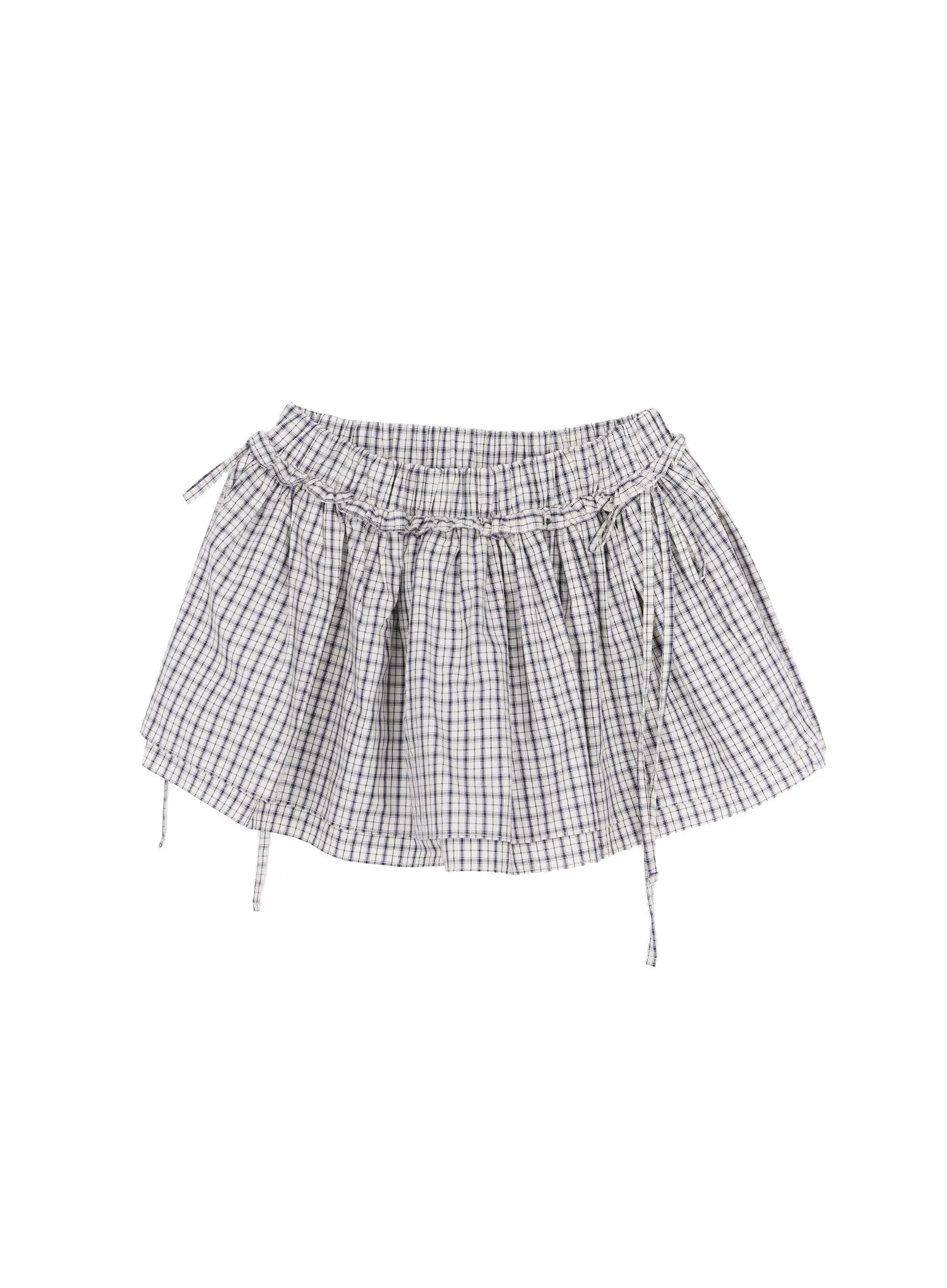 elastic-waist-plaid-skirt-cm519 / Light beige
