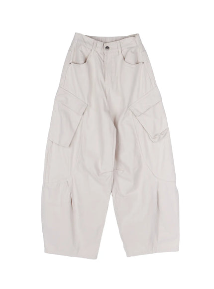 casual-wide-leg-cargo-pants-cy508 / Light beige