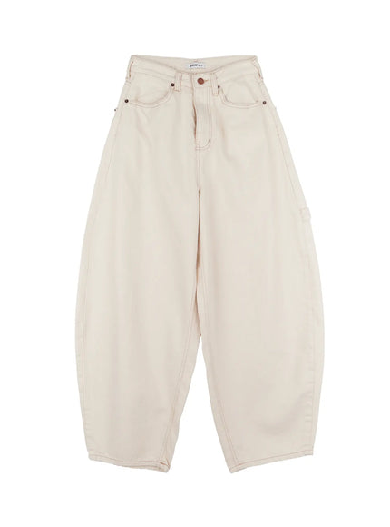 point-detail-wide-cotton-pants-cs524 / Light beige