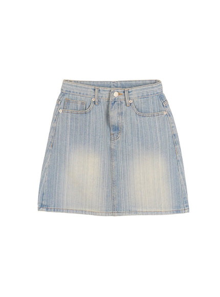 washed-denim-mini-skirt-cm503 / Light blue