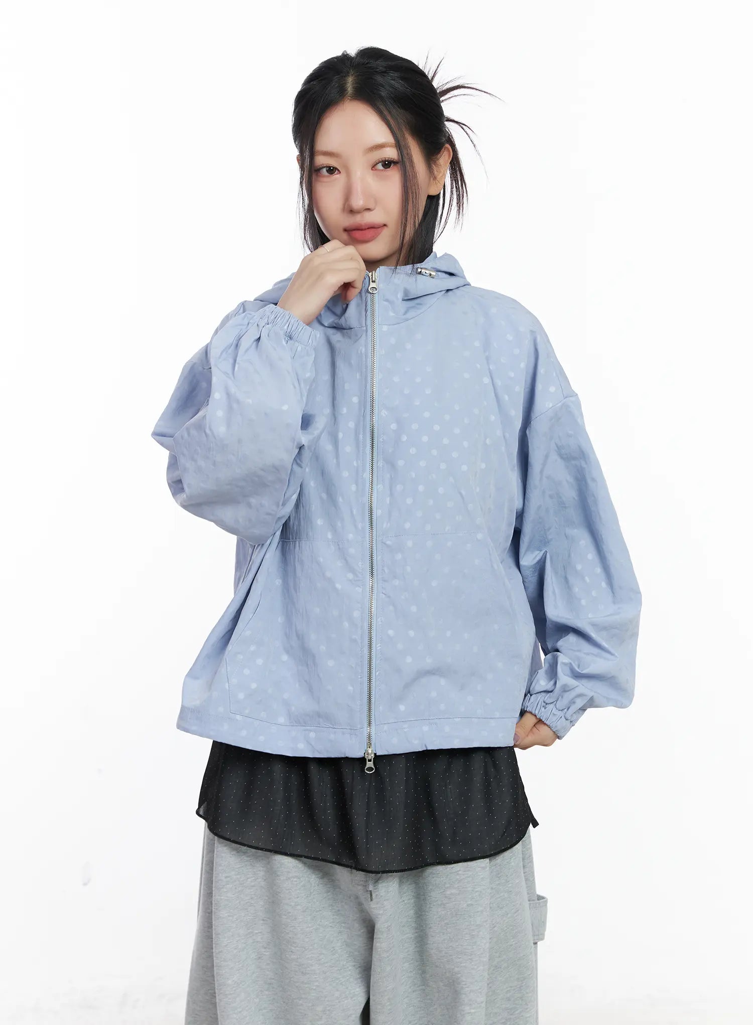 oversized-polka-dot-windbreaker-jacket-cj530 / Light blue