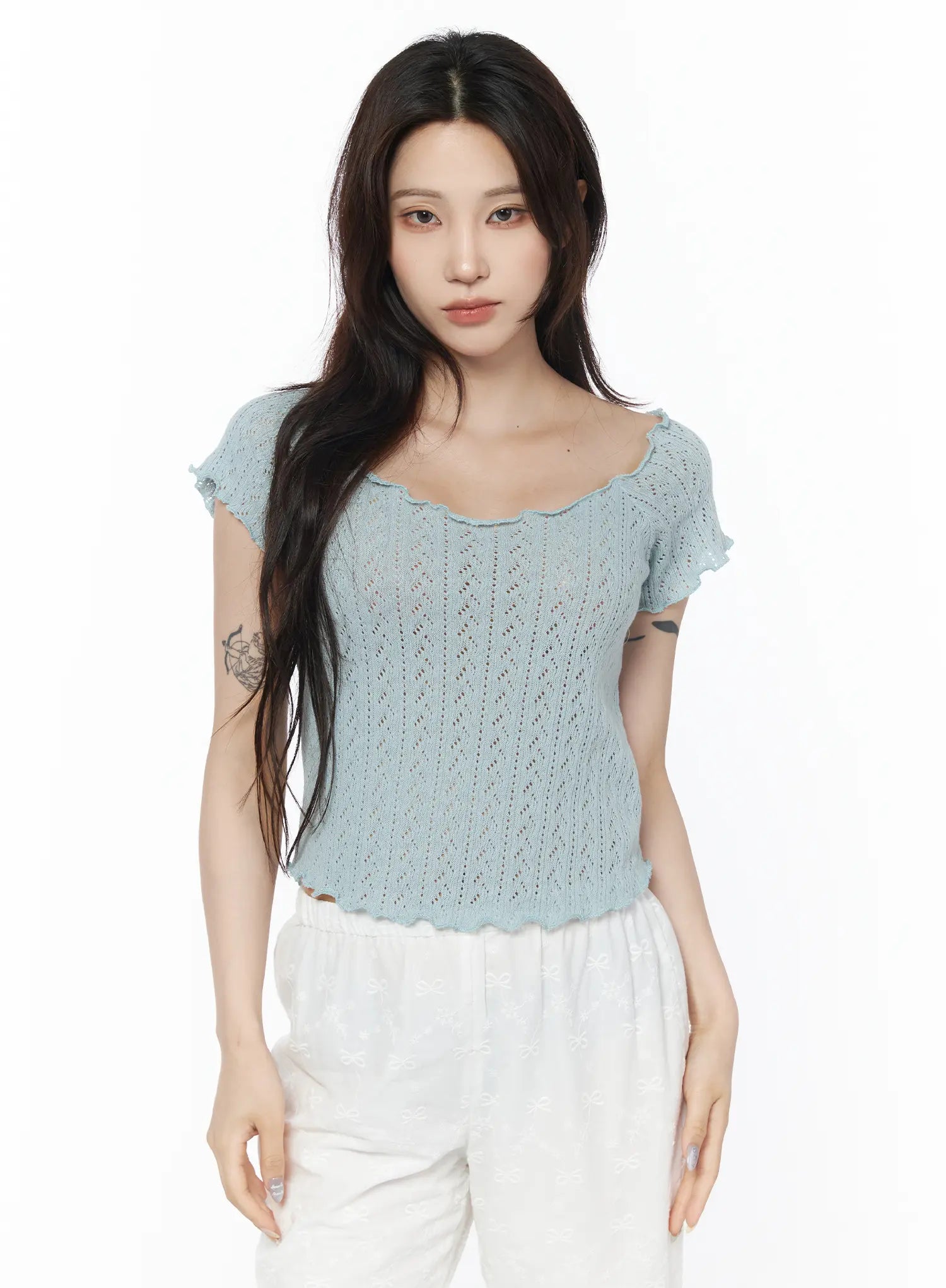 off-shoulder-knit-blouse-cu510 / Light blue