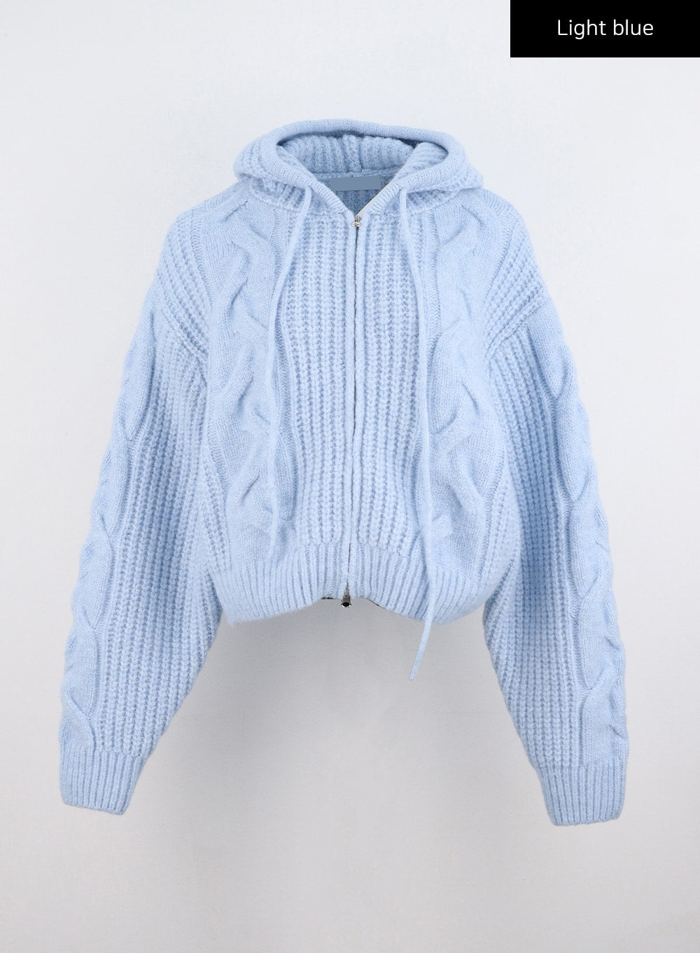 cable-knit-hooded-zip-up-sweater-co306 / Light blue