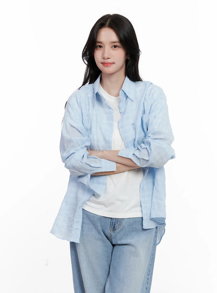oversized-plaid-button-down-shirt-cl515 / Light blue