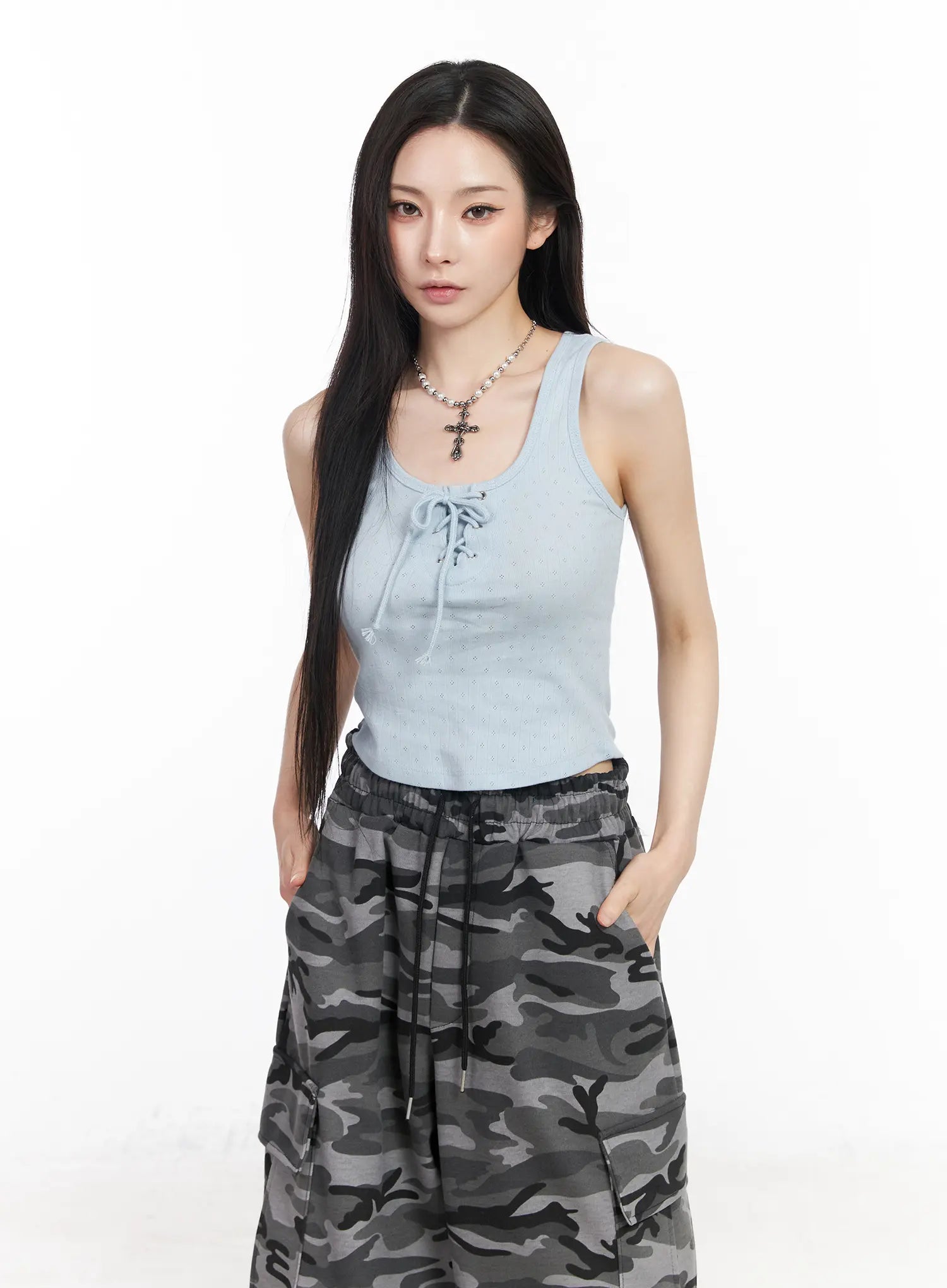 summer-knit-crop-tank-top-cm519 / Light blue