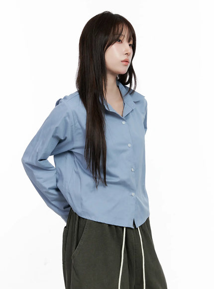 button-up-long-sleeve-crop-top-co520 / Light blue