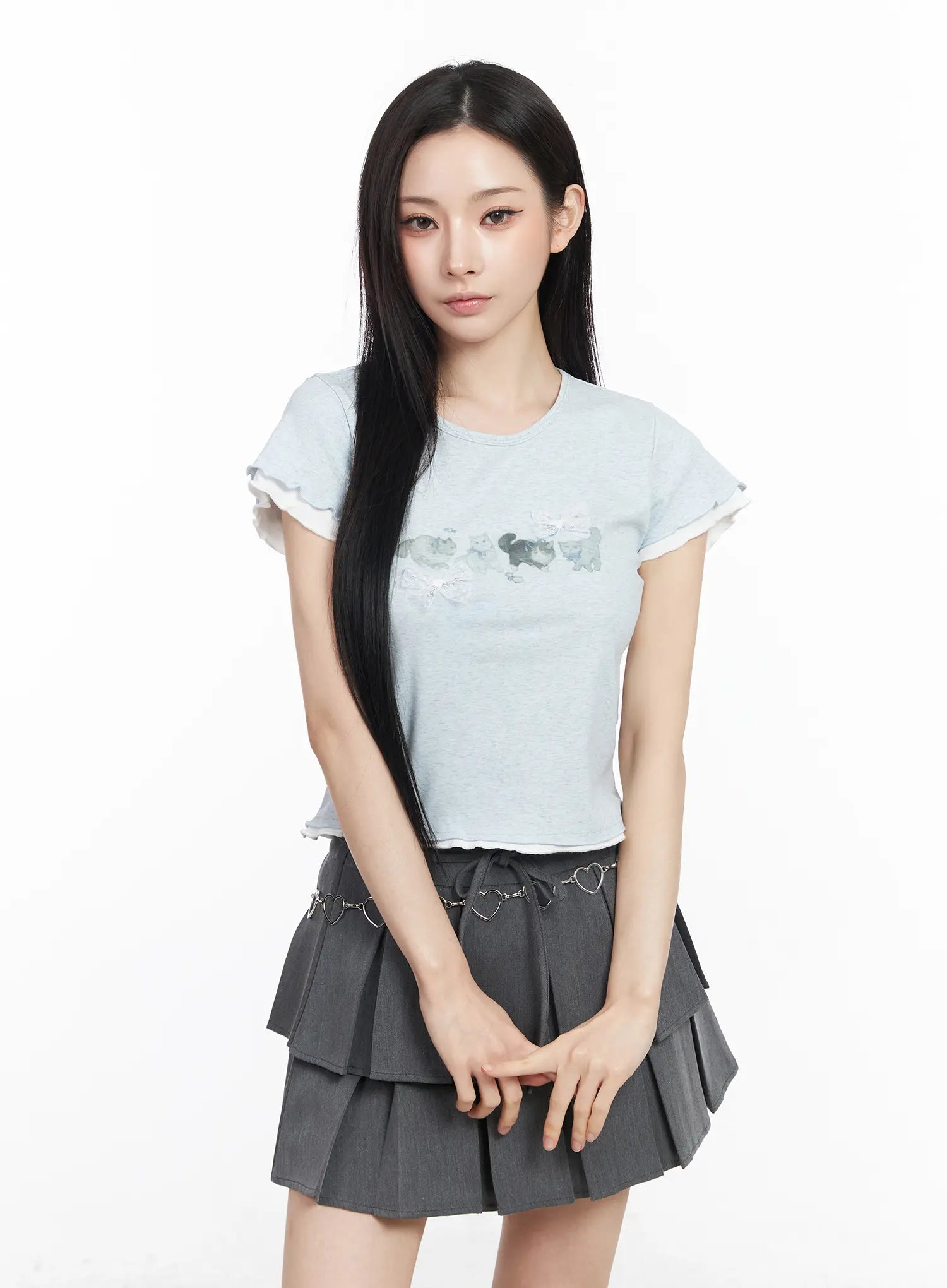 cats-and-bows-crop-baby-tee-cm518 / Light blue