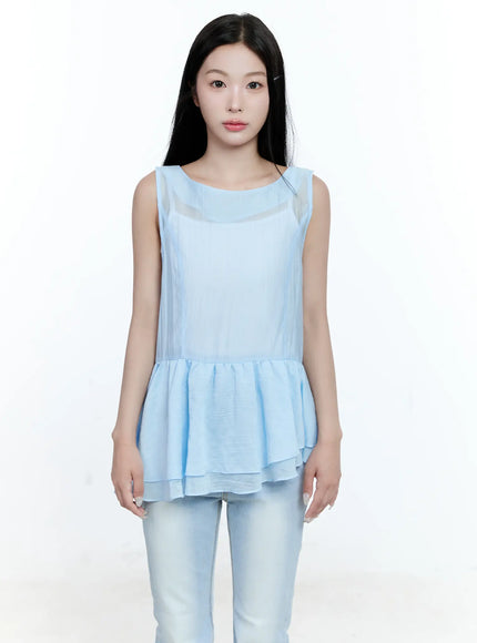 asymmetric-ruffle-sleeveless-blouse-cg513 / Light blue