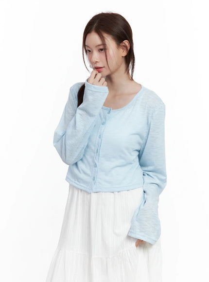 everyday-buttoned-long-sleeve-cardigan / Light blue