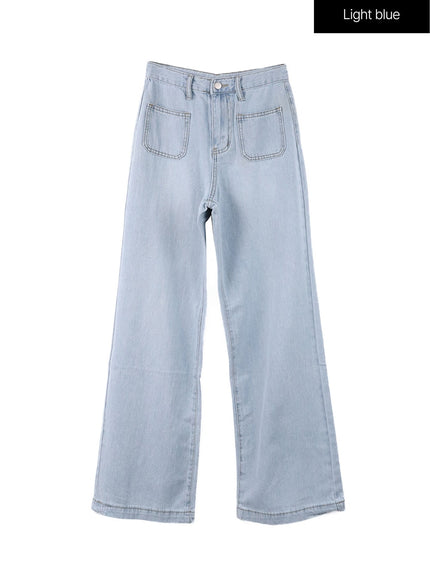 solid-cotton-pocket-pants-of416 / Light blue