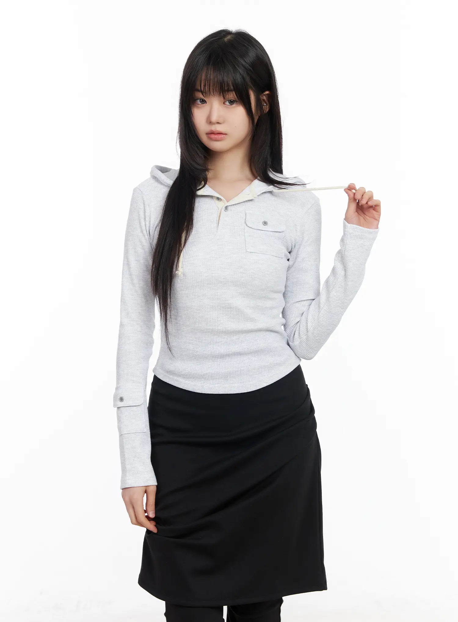 waffle-knit-cropped-hoodie-cm512 / Light gray