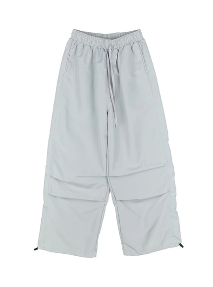 wide-leg-nylon-pintuck-pants-cg507 / Light gray