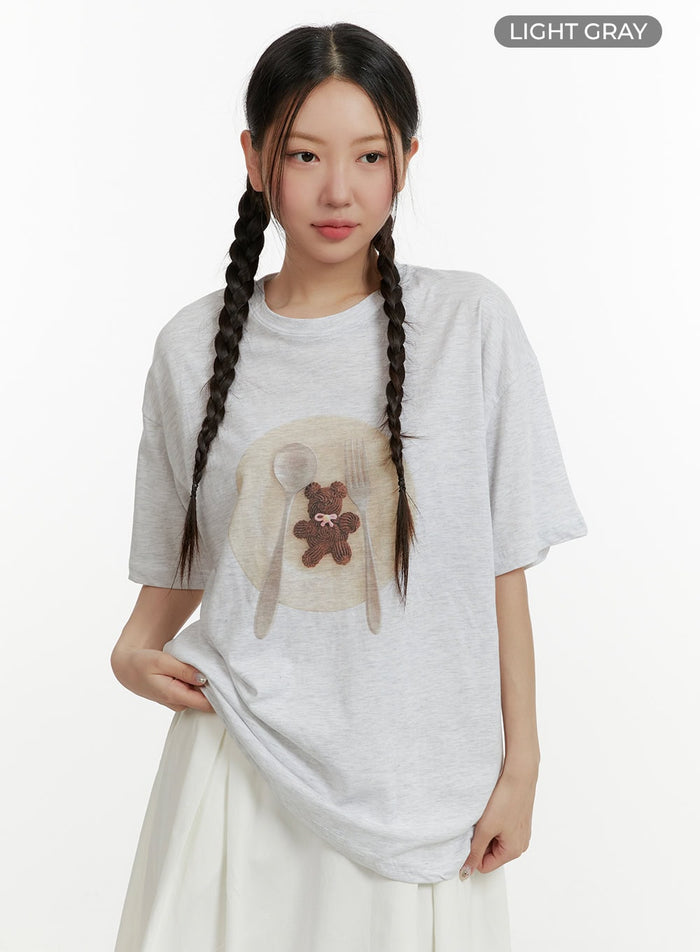 acubi-graphic-oversized-top-oy413 / Light gray