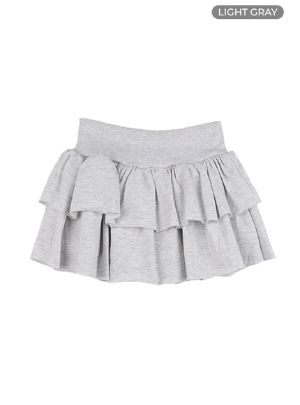 ruffle-banded-cotton-mini-skirt-cs403 / Light gray