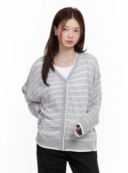 oversized-striped-cardigan / Light gray