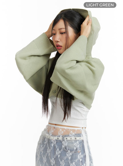 solid-button-hoodie-cardigan-cf426 / Light green